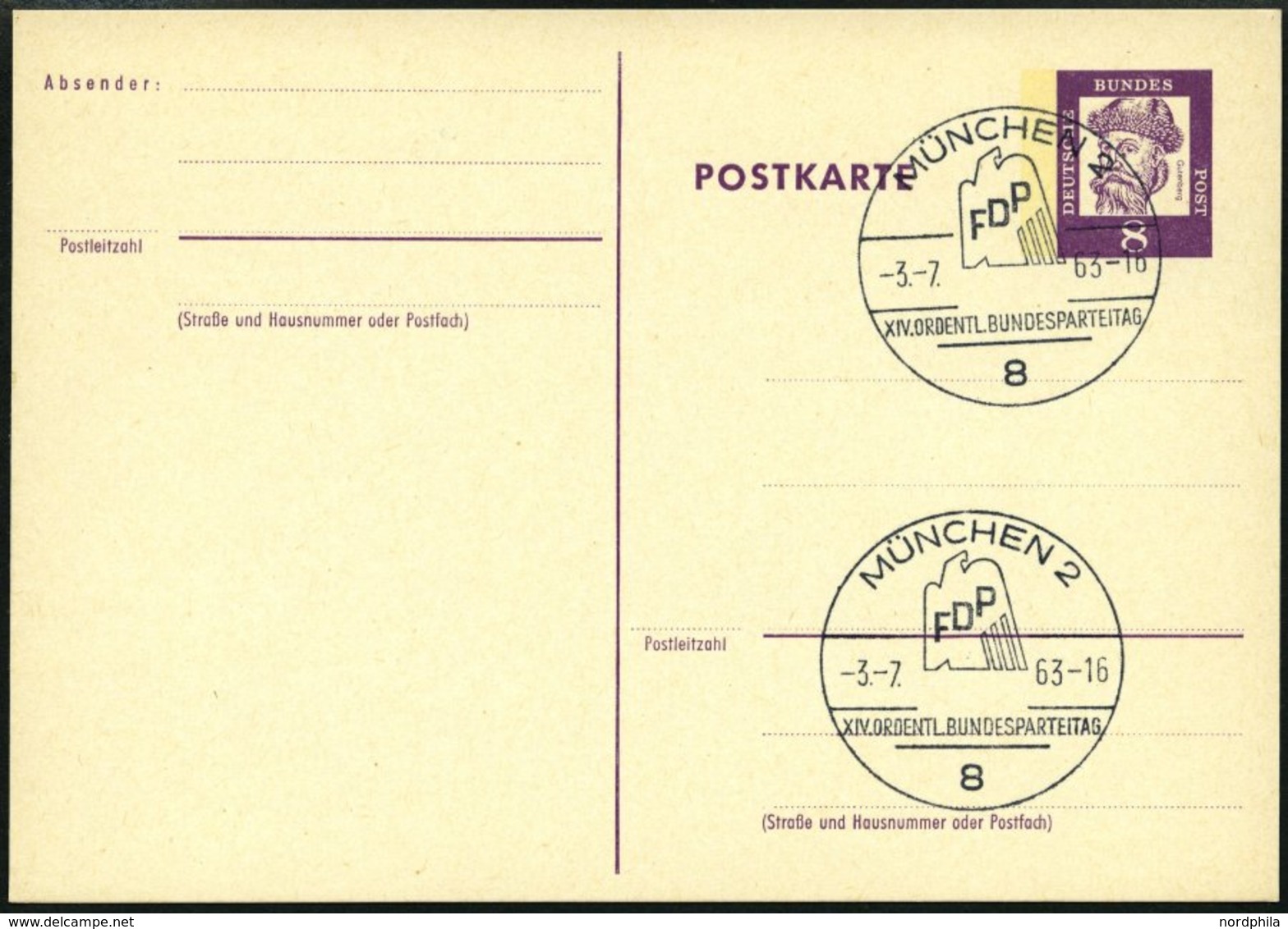 GANZSACHEN P 73 BRIEF, 1962, 8 Pf. Gutenberg, Postkarte In Grotesk-Schrift, Leer Gestempelt Mit Sonderstempel MÜNCHEN XI - Verzamelingen