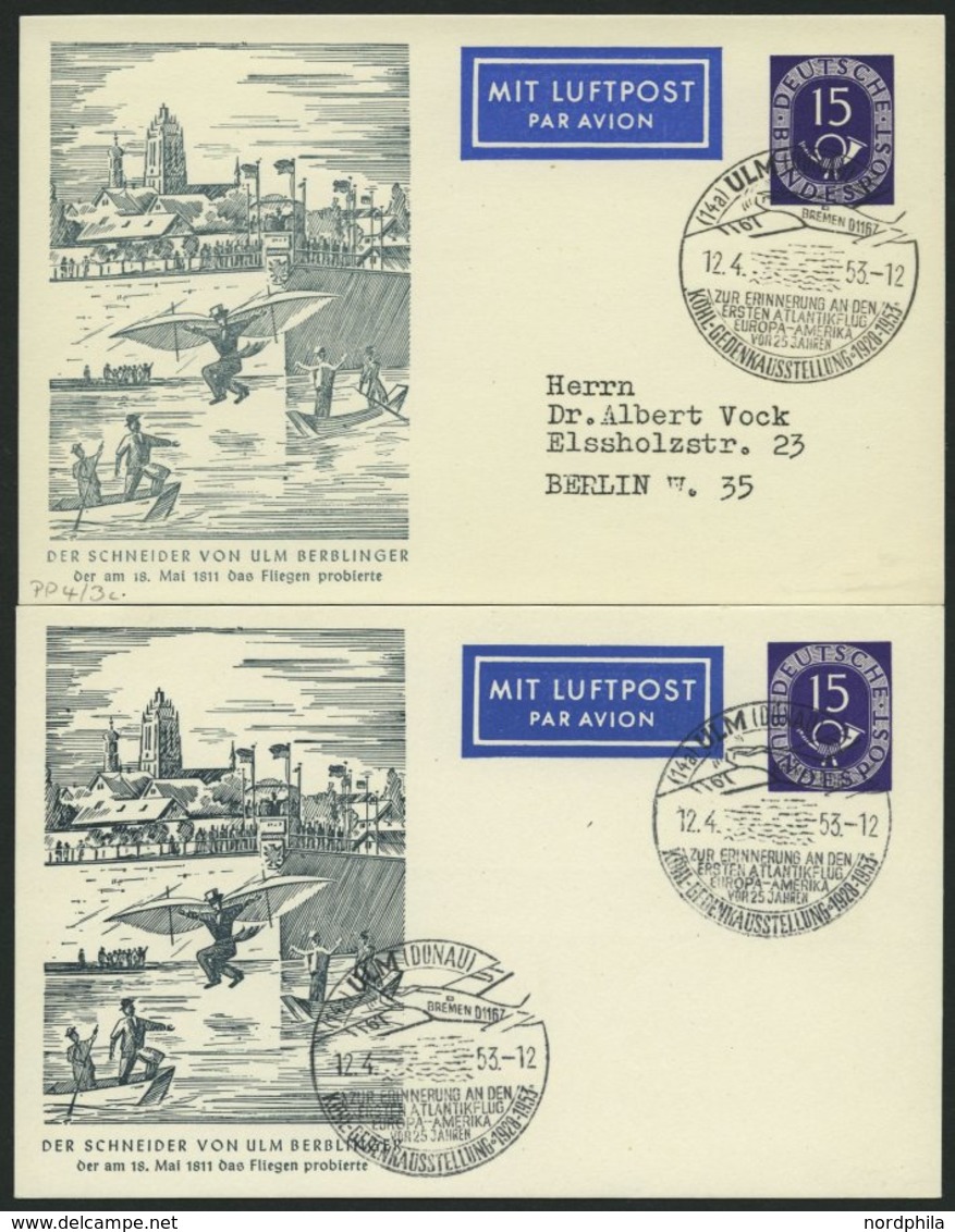 GANZSACHEN PP 4/3,3c BRIEF, 1953, Privatpostkarte 15 Pf. Posthorn, Der Schneider Von Ulm, Sonderstempel Schwarzgrau Und  - Verzamelingen