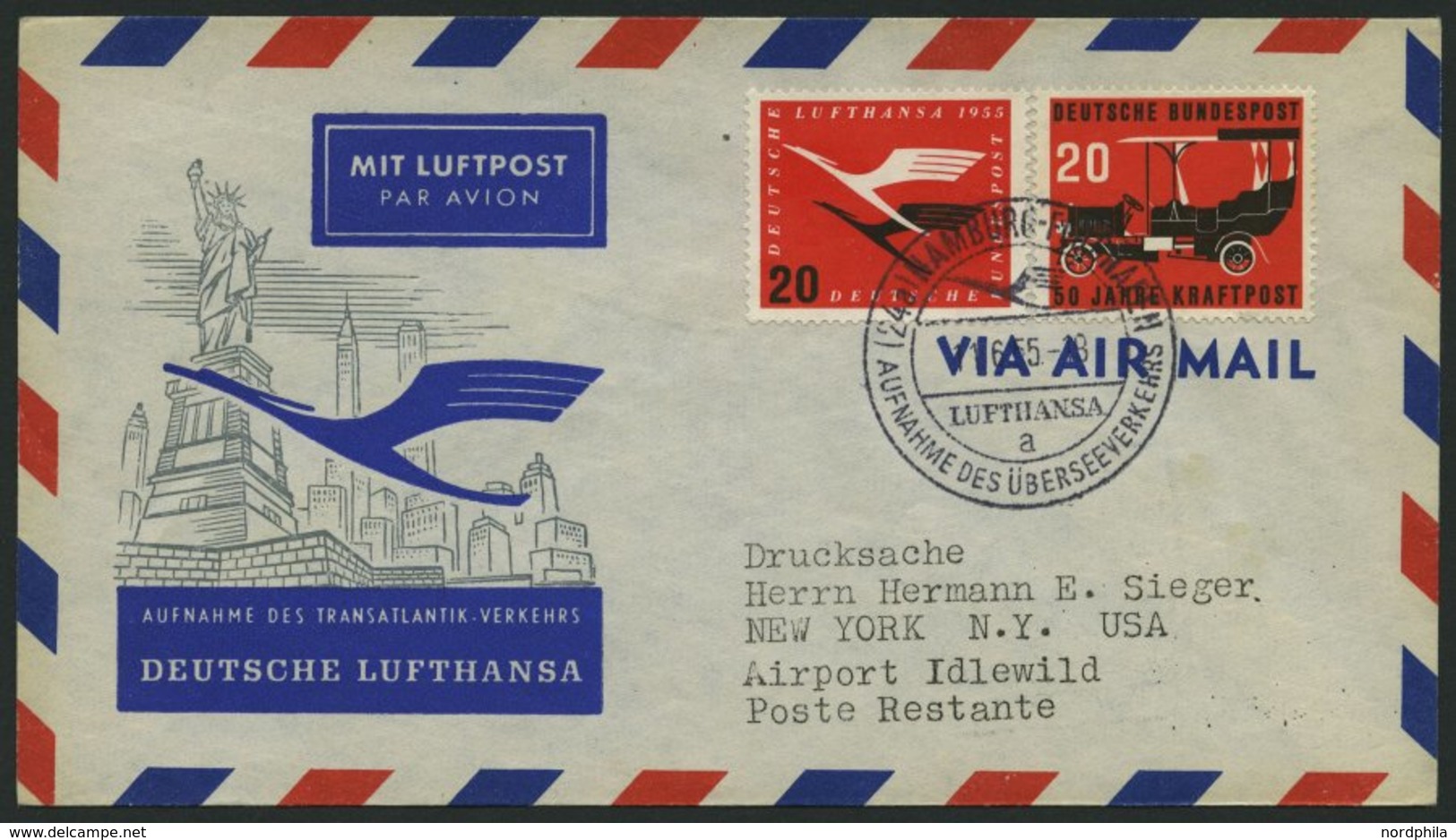 DEUTSCHE LUFTHANSA 40 BRIEF, 11.6.1955, Hamburg-New York, Prachtbrief - Brieven En Documenten