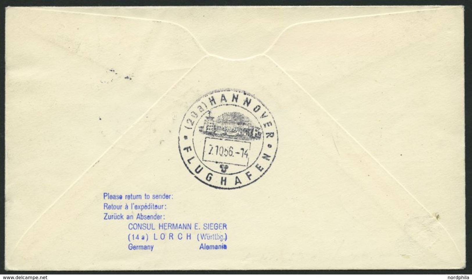 DEUTSCHE LUFTHANSA 115 BRIEF, 7.10.1956, Hamburg-Hannover, Prachtbrief - Storia Postale