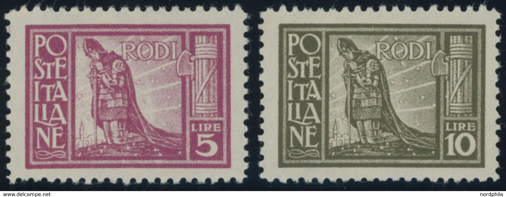 ÄGÄISCHE INSELN 24/5 *, 1929, 5 Und 10 L. RODI, Falzrest, 2 Prachtwerte - Egée