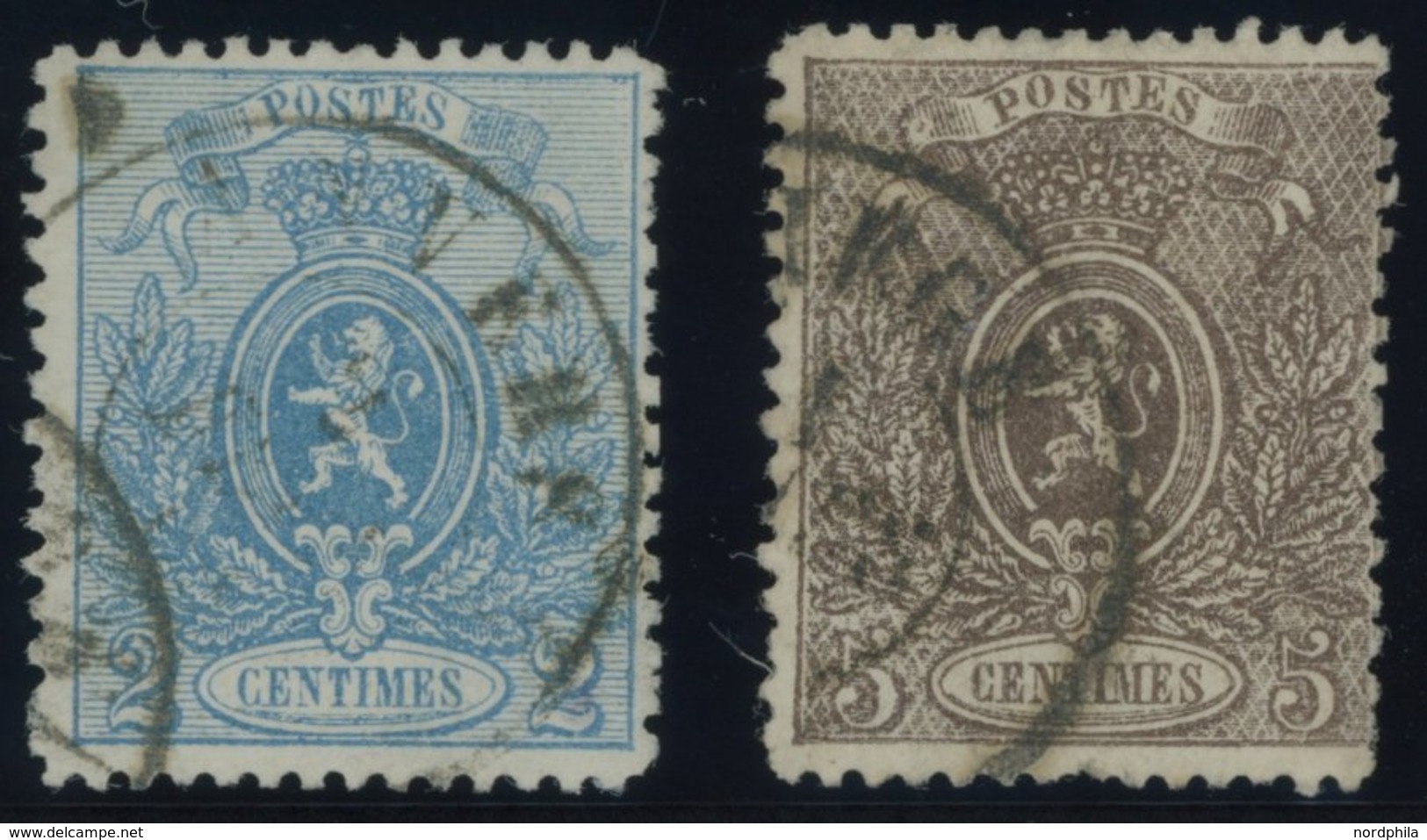 BELGIEN 21/2A O, 1866/7, 2 C. Blau Und 5 C. Braun, Gezähnt A, Normale Zähnung, 2 Prachtwerte, Mi. 190.- - Other & Unclassified