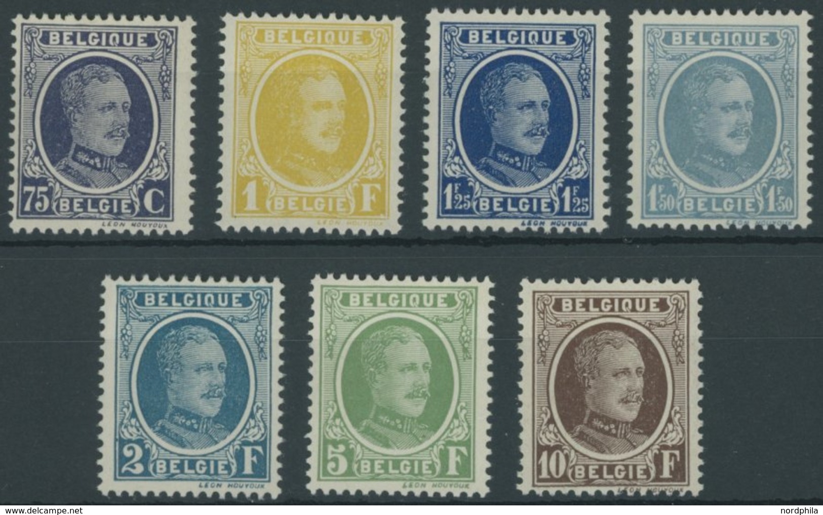 BELGIEN 211-17 **, 1926, 75 C. - 10 Fr. König Albert I, Postfrisch, 7 Prachtwerte, Mi. 350.- - Other & Unclassified