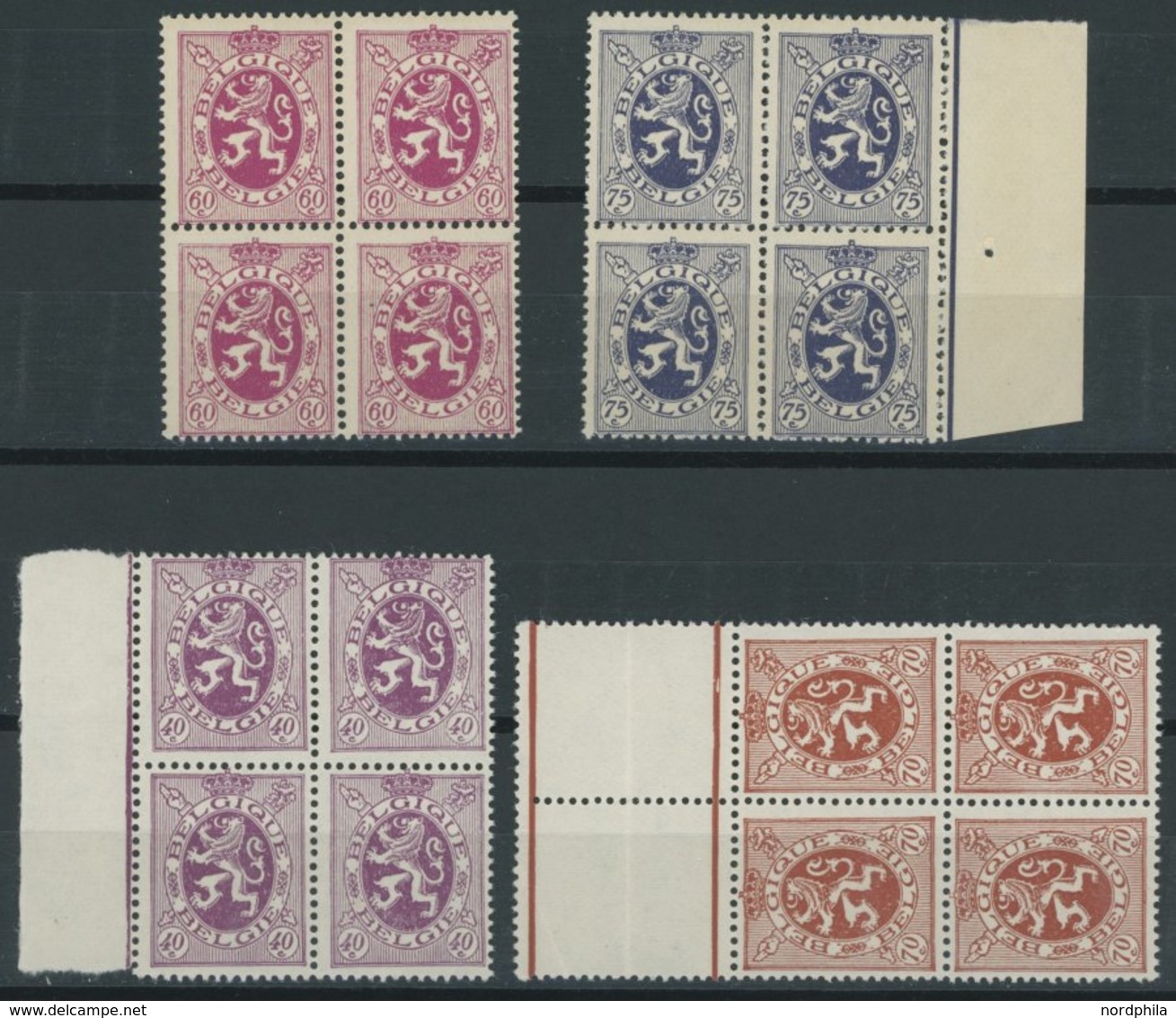 BELGIEN 278/9,299/300 VB **, 1930, 60 Und 75 C., 40 Und 70 C. Wappenschild In Viererblocks, Postfrisch, Pracht, Mi. 108. - Other & Unclassified