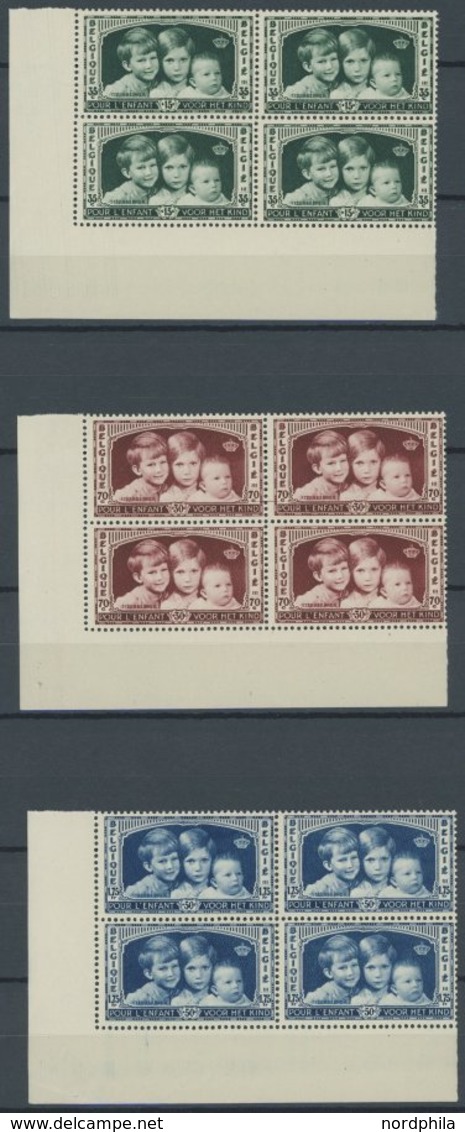 BELGIEN 396-98 VB **, 1935, Hilfskomitees Für Das Kind In Unteren Linken Eckrandviererblocks, Postfrisch, Pracht, Mi. (7 - Andere & Zonder Classificatie