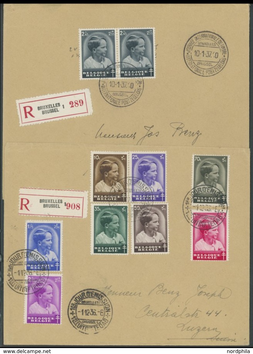 BELGIEN 434-42 BRIEF, 1936/7, Tuberkulose Und Tag Der Briefmarke, Je Auf FDC, 2 Einschreibbriefe In Die Schweiz, Pracht - Altri & Non Classificati