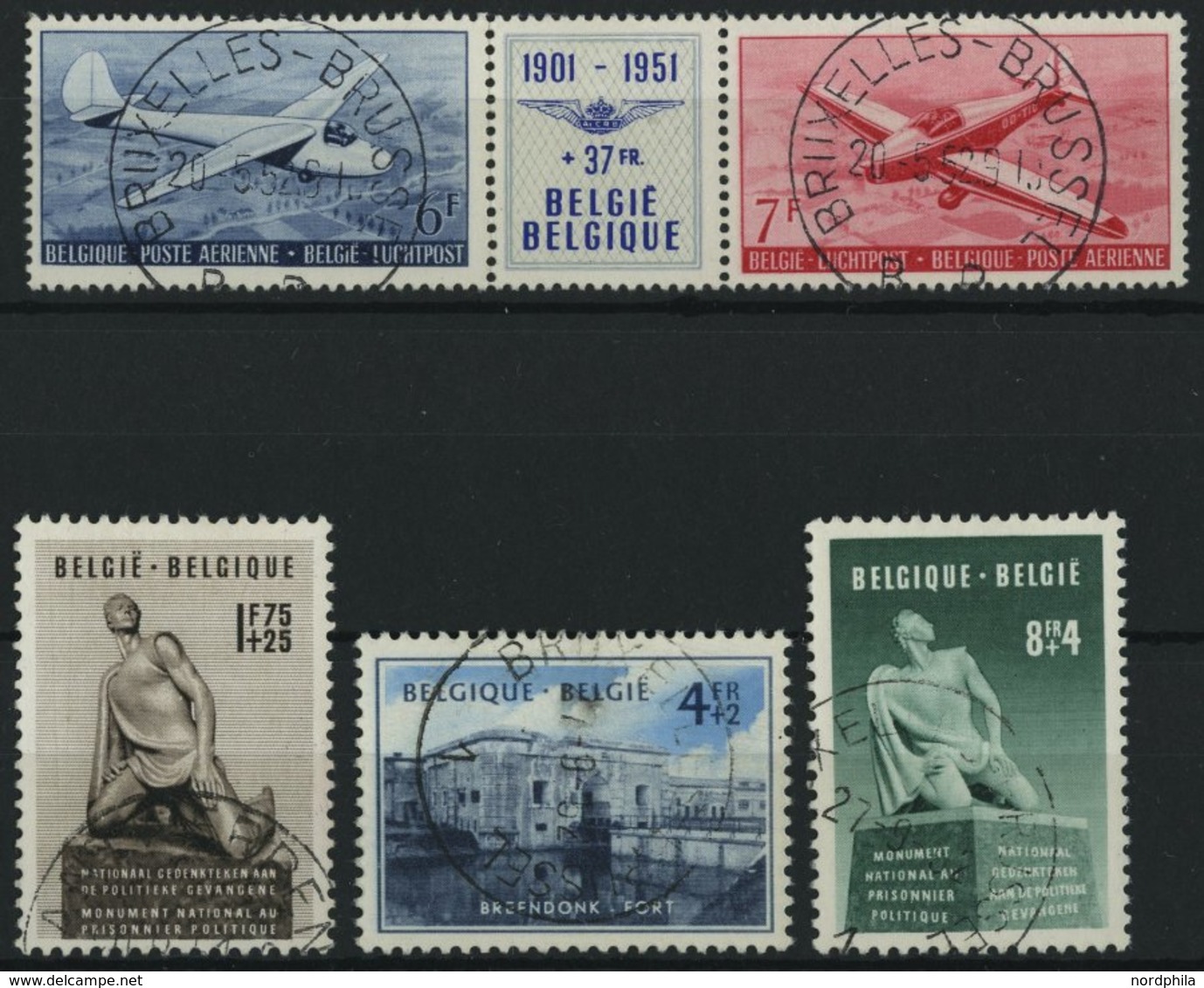 BELGIEN 902/3,906-08 O, 1951, Belgischer Aeroclub Und Denkmal Zu Ehren Politischer Gefangener, Pracht, Mi. 90.- - Other & Unclassified