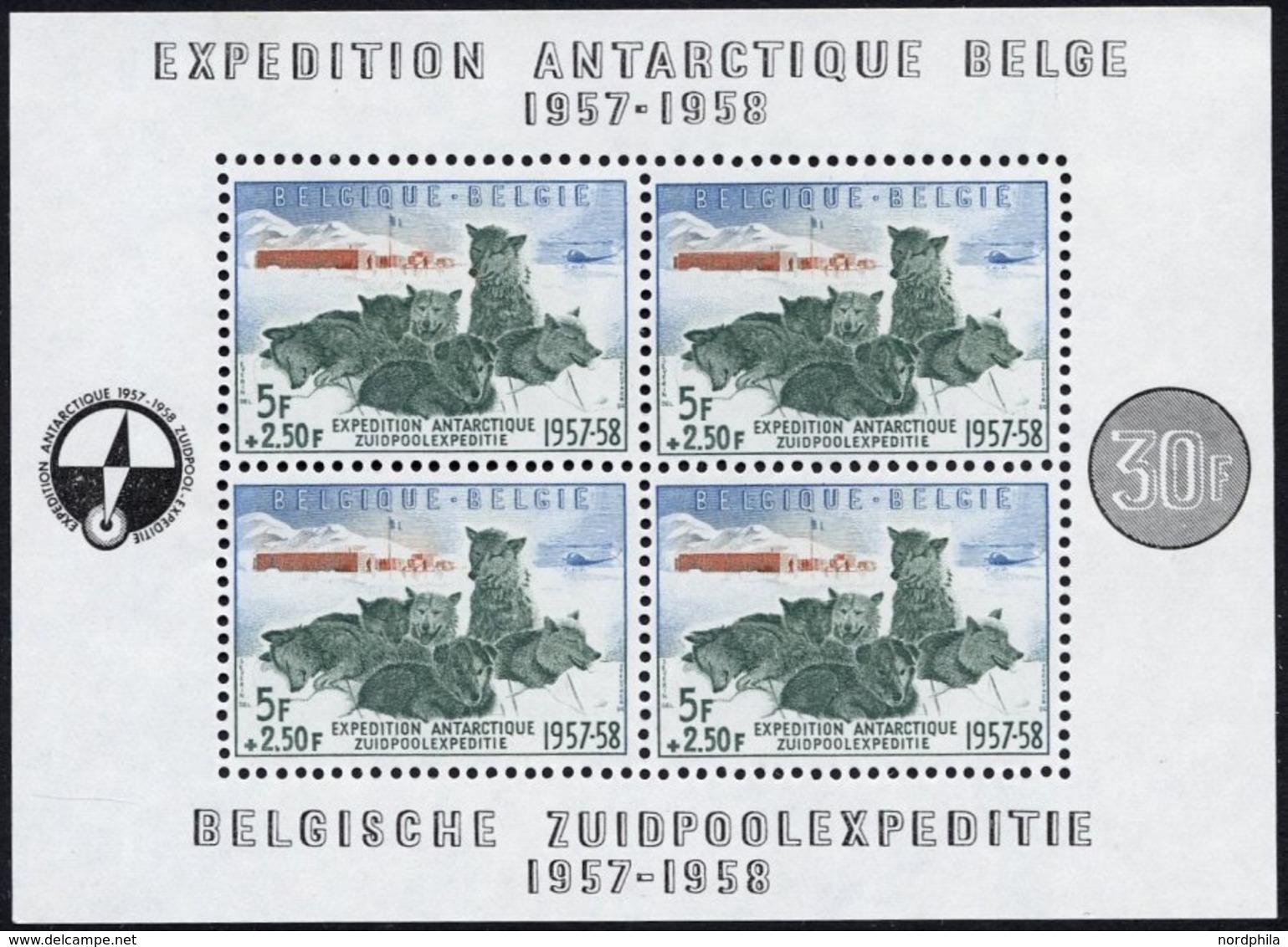 BELGIEN Bl. 25 **, 1957, Block Südpolexpedition, Pracht, Mi. 150.- - Andere & Zonder Classificatie