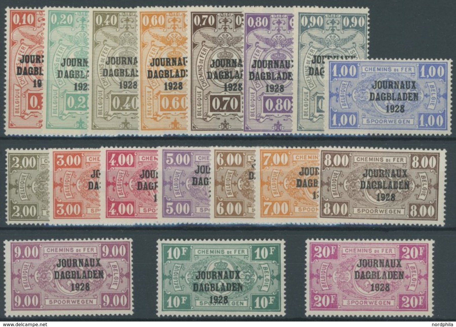 ZEITUNGSPAKETMARKEN Z 1-19 **, 1928, JOURNAUX DAGBLADEN 1928, Nur Eine 1 Fr. Marke, Postfrisch, 18 Prachtwerte, Mi. 340. - Journaux [JO]