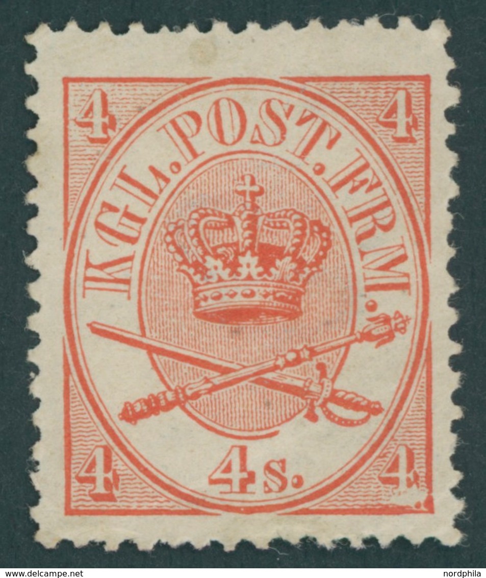 DÄNEMARK 13aA *, 1865, 4 S. Rot Mit Abart Rechte Untere 4 Ohne Fuß (Facit 13v2), Falzrest, Pracht - Gebruikt