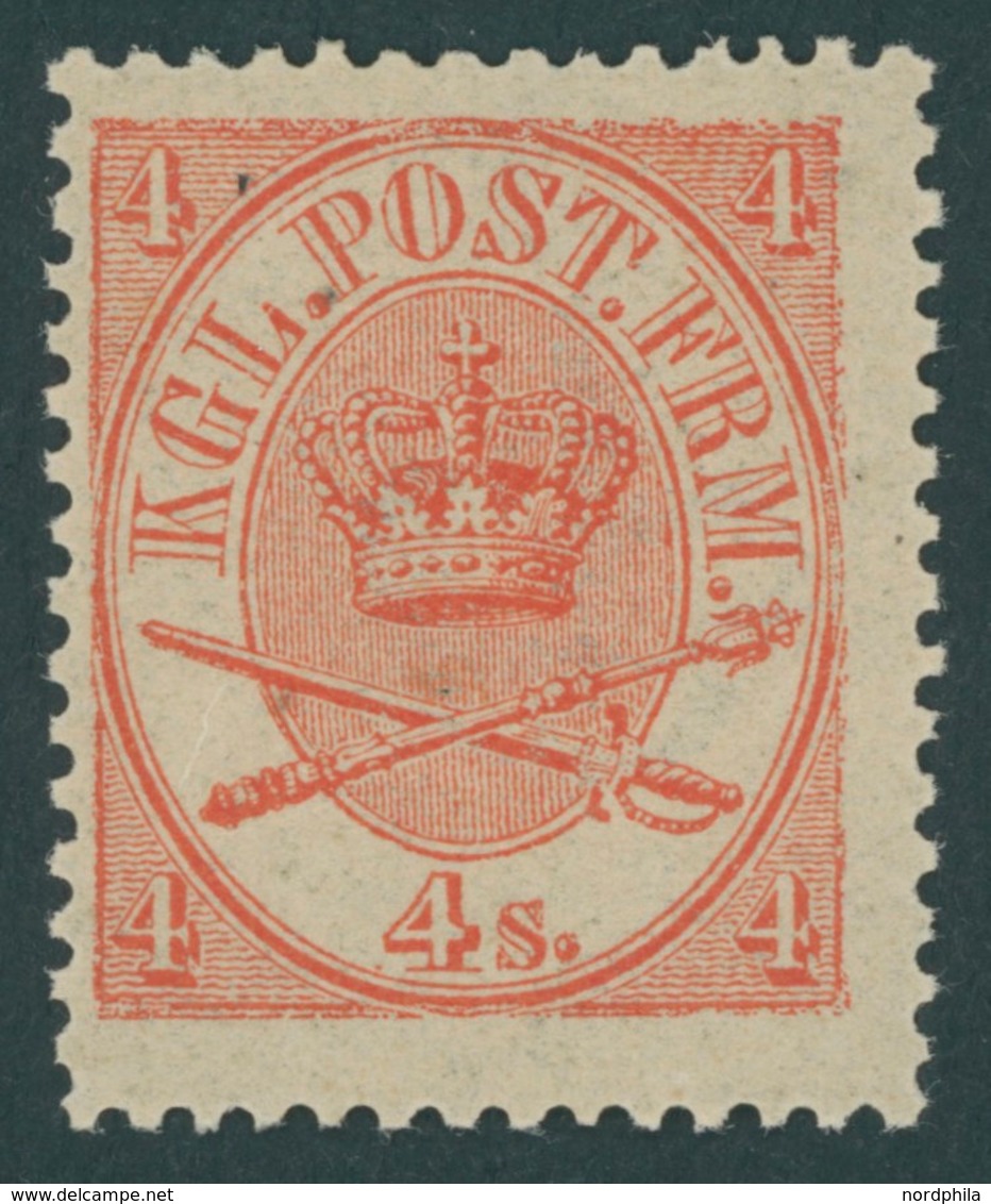 DÄNEMARK 13aA *, 1865, 4 S. Rot, Erstfalzrest, Kabinett - Oblitérés