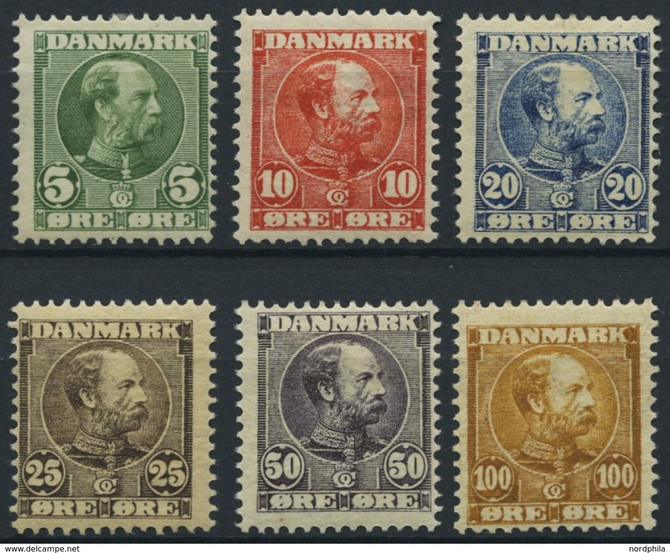 DÄNEMARK 47-52 *, 1904, König Christian IX, Falzreste, Prachtsatz, Mi. 120.- - Usati