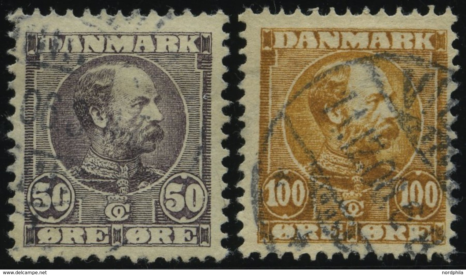 DÄNEMARK 51/2 O, 1905, 50 ø Dunkellila Und 100 ø Gelbbraun, 2 Prachtwerte, Mi. 80.- - Gebruikt