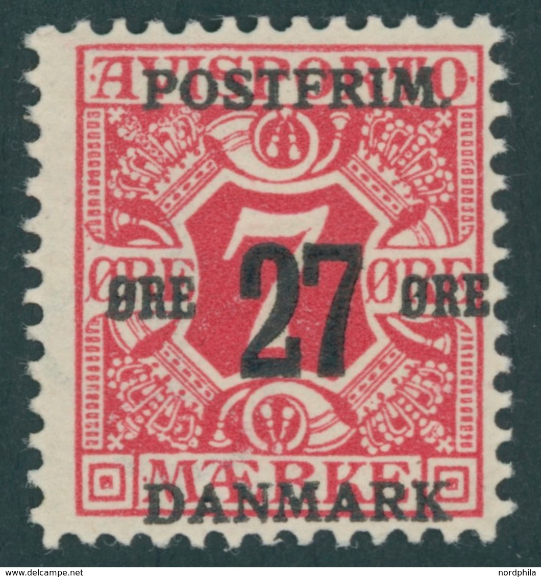 DÄNEMARK 86X *, 1918, 27 Ø Auf 7 Ø Rot, Wz. 1Z, Falzrest, Pracht, Mi. 125.- - Usado