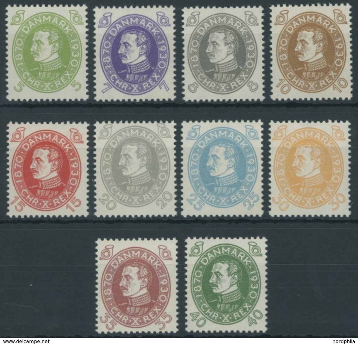 DÄNEMARK 185-94 **, 1930, 60. Geburtstag, Prachtsatz, Mi. 200.- - Usati