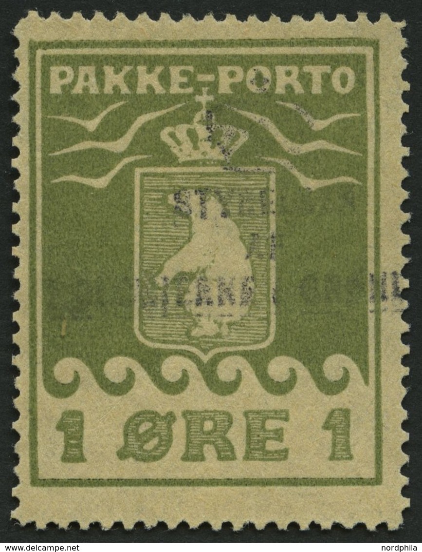 GRÖNLAND - PAKKE-PORTO 4A O, 1919, 1 Ø Grünoliv, (Facit P 4II), Pracht - Spoorwegzegels