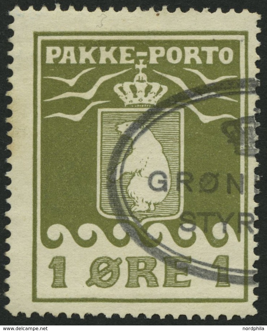 GRÖNLAND - PAKKE-PORTO 4A O, 1926, 1 Ø Grünoliv, (Facit P 4IV), Pracht - Colis Postaux