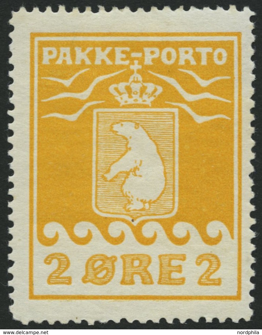 GRÖNLAND - PAKKE-PORTO 5A *, 1915, 2 Ø Gelb, 3. Druck, (Facit P 5III), Falzreste, Pracht, Gepr. L. Nielsen, Mi. 300.- - Parcel Post