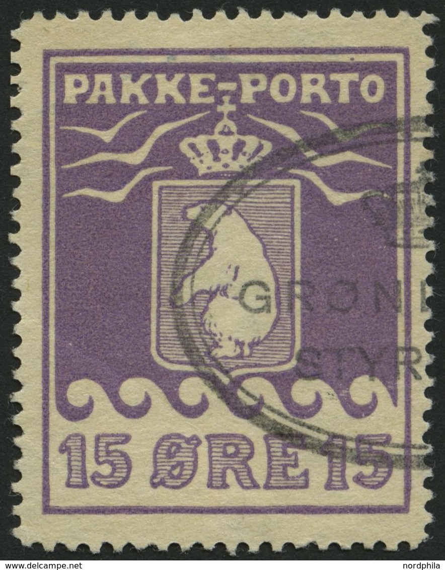 GRÖNLAND - PAKKE-PORTO 8A O, 1923, 15 Ø Violett, (Facit P 8II), Pracht - Pacchi Postali