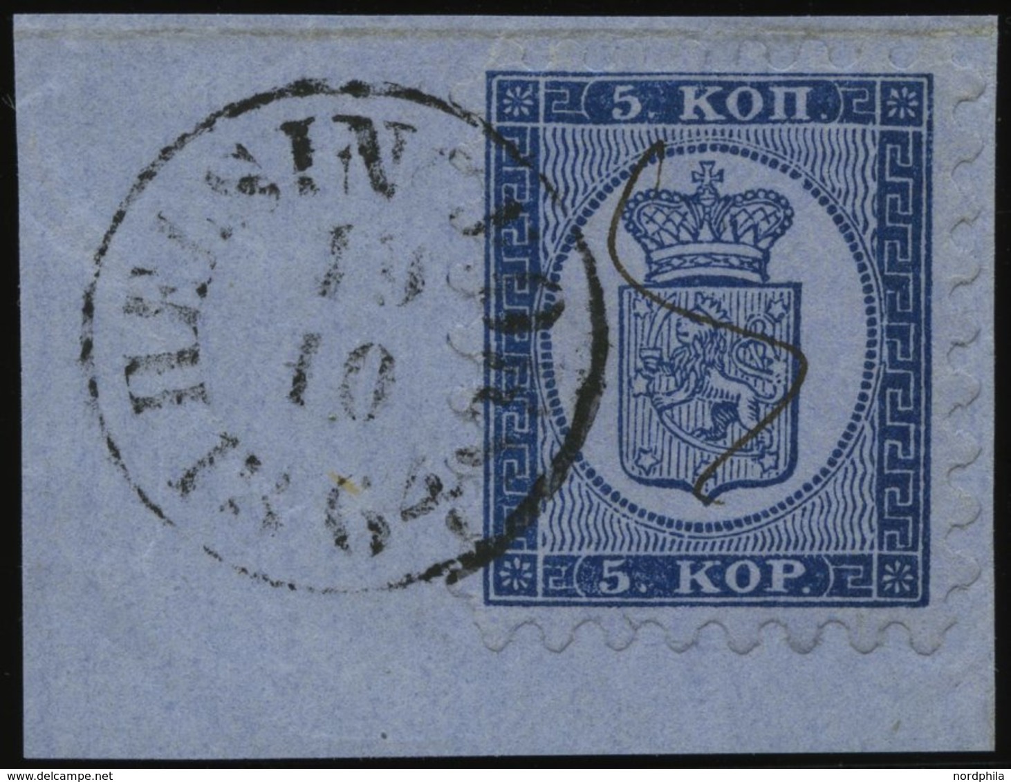 FINNLAND 3A BrfStk, 1860, 5 Kr. Blau Auf Blaugrau, K1 HELSINGFORS Und Federzug, Alle Zungen Vollständig, Kabinettbriefst - Other & Unclassified