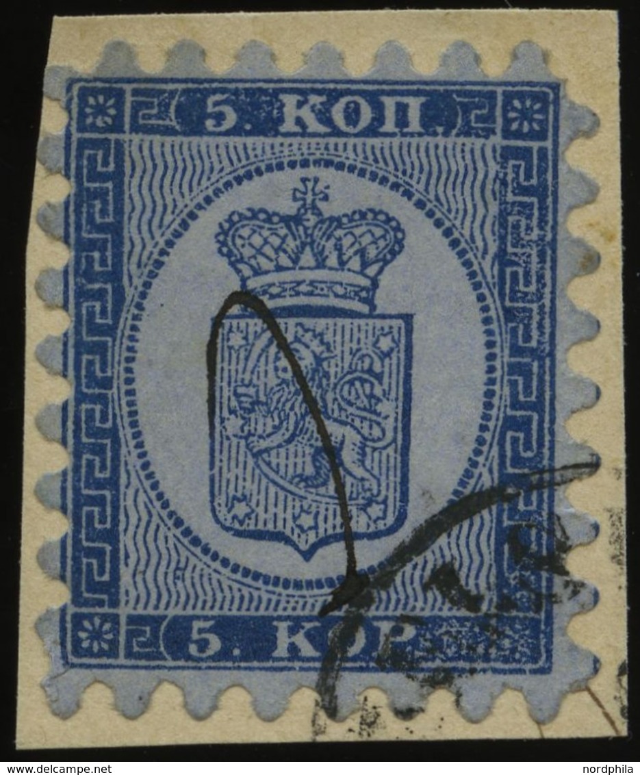 FINNLAND 3A BrfStk, 1860, 5 Kr. Blau Auf Blaugrau Auf Kleinem Briefstück, Ortsstempel Und Federzug, Alle Zungen, Pracht - Otros & Sin Clasificación