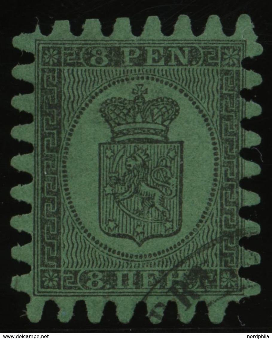 FINNLAND 6Bz O, 1873, 8 P. Schwarz Auf Geripptem Gelbgrünem Papier, Praktisch Alle Zungen, Pracht - Sonstige & Ohne Zuordnung