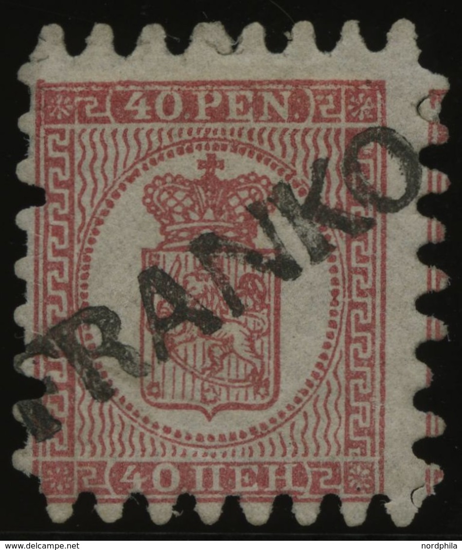 FINNLAND 9Bx O, 1866, 40 P. Rosakarmin, L1 FRANKO, Herstellungsbedingte Quetschfalte, Praktisch Alle Zungen, Pracht - Andere & Zonder Classificatie