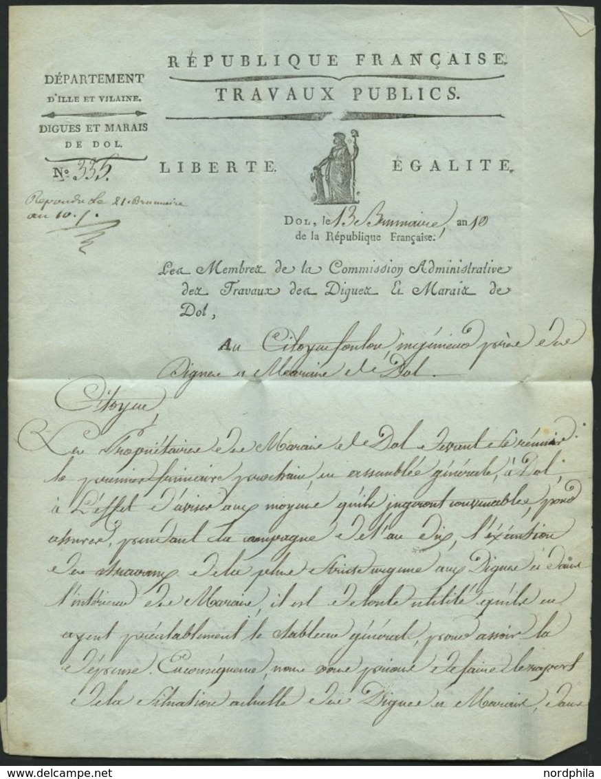 FRANKREICH VORPHILATELIE 1810, Brief Von DOL Nach Saint-Broladre Mit Inhalt, Gedruckter Briefbogen Des Travaux Publics,  - Other & Unclassified
