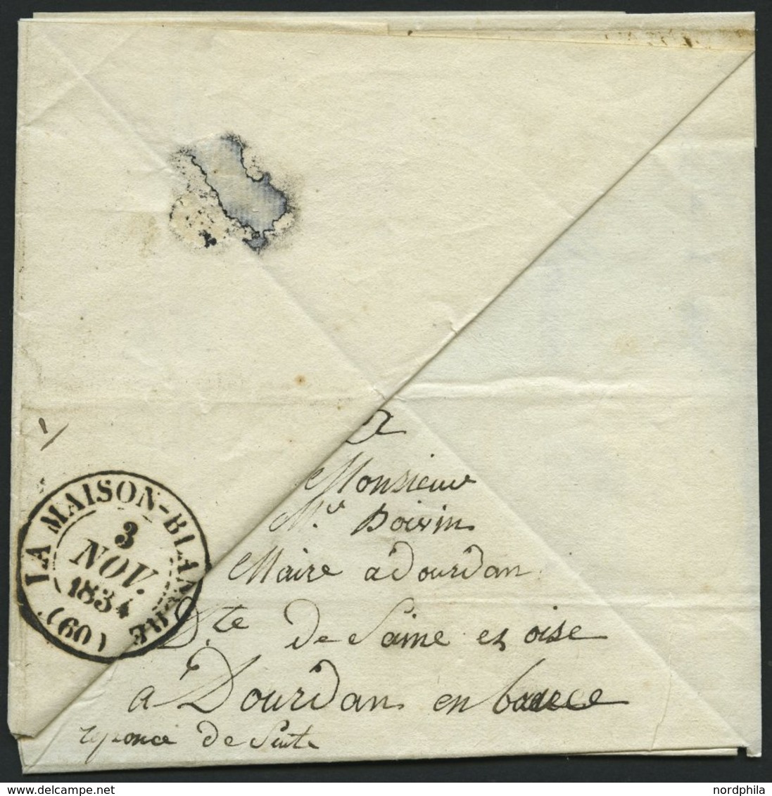 FRANKREICH VORPHILATELIE 1834, LA MAISON BLANCHE, K2, Doppelt Verwendeter Briefbogen, Interessant Gefaltet, Mit Inhalt,  - Other & Unclassified