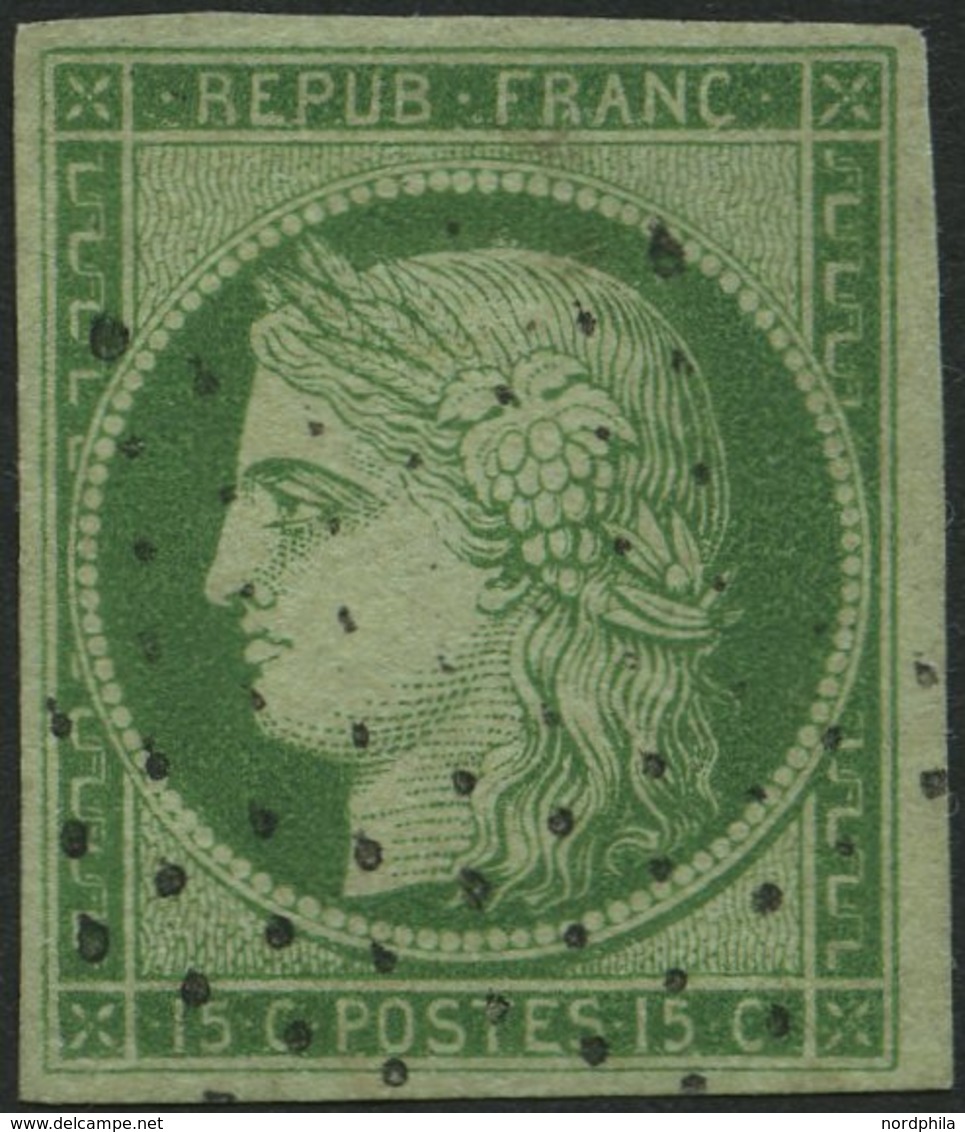 FRANKREICH 2a O, 1850, 15 C. Grün, Zarter Sternstempel, Kabinett, Gepr. Drahn, Mi. 1200.- - Autres & Non Classés