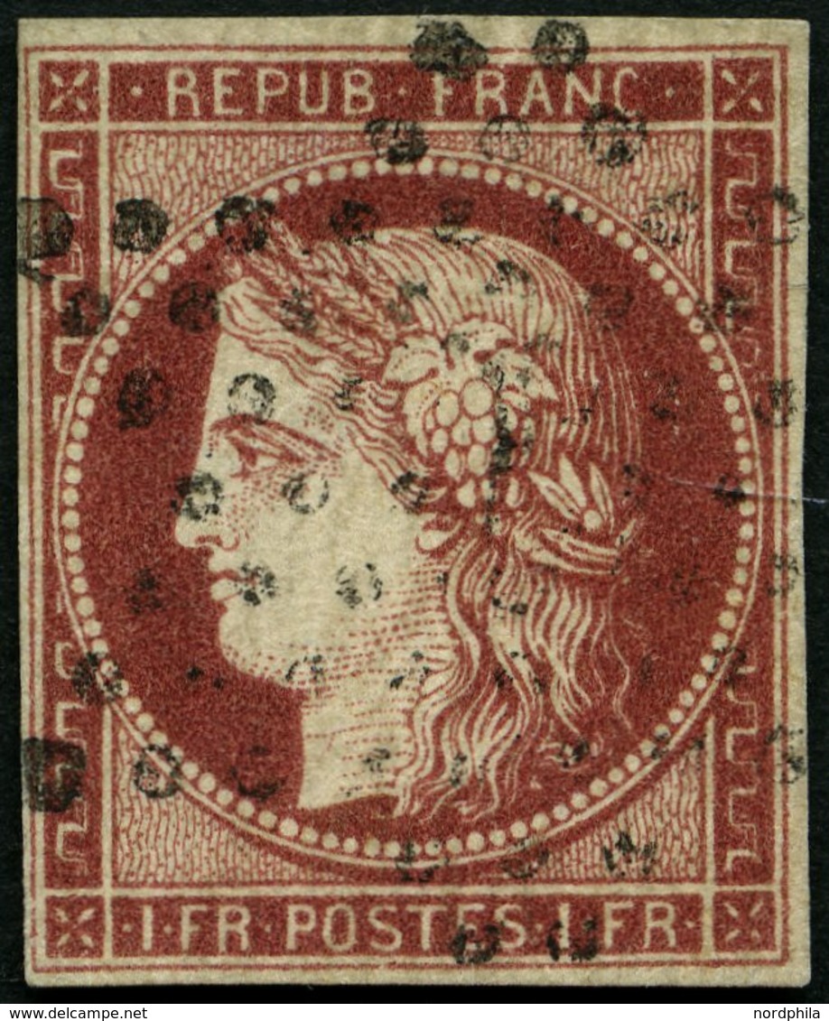 FRANKREICH 7b O, 1849, 1 Fr. Braunkarmin, Pariser-Stern-Stempel, Kaum Sichtbare Helle Stelle Sonst Farbfrisch Pracht, Fo - Andere & Zonder Classificatie