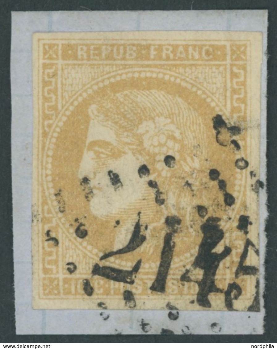 FRANKREICH 40a BrfStk, 1870, 10 C. Gelbbraun, Nummernstempel 2145, Prachtbriefstück - Other & Unclassified