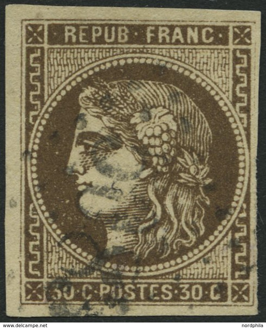 FRANKREICH 42a O, 1870, 30 C. Braun, Links Lupenrandig Sonst Vollrandig Pracht, Mi. 260.- - Andere & Zonder Classificatie