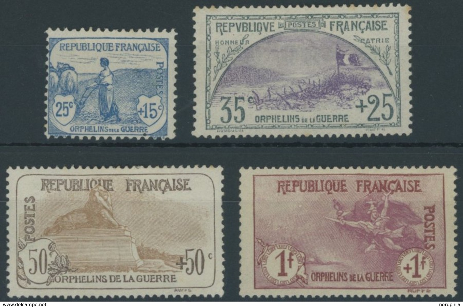 FRANKREICH 131-34 *, 1917, 25 C. - 1 Fr. Kriegswaisen, Falzreste, 4 Werte Feinst/Pracht, Mi. 870.- - Andere & Zonder Classificatie