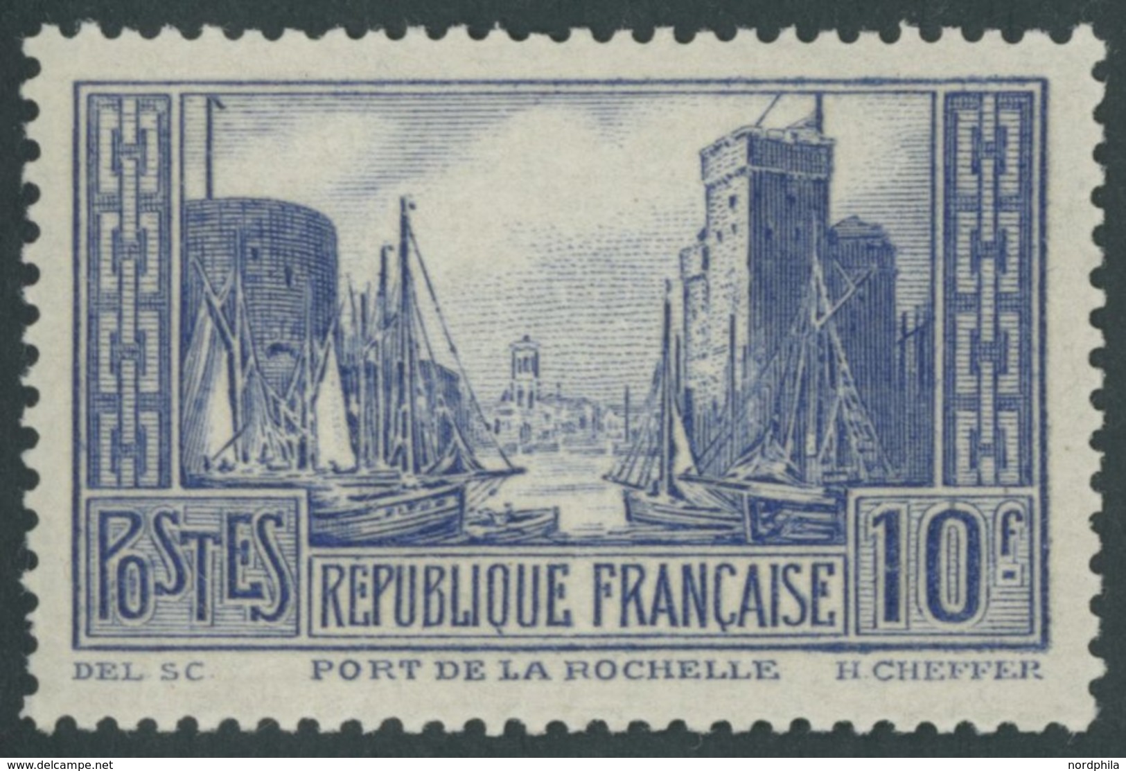 FRANKREICH 241II **, 1930, 10 Fr. Blau Hafen Von La Rochelle, Type II, Normale Zähnung, Postfrisch, Pracht, Mi. 250.- - Andere & Zonder Classificatie