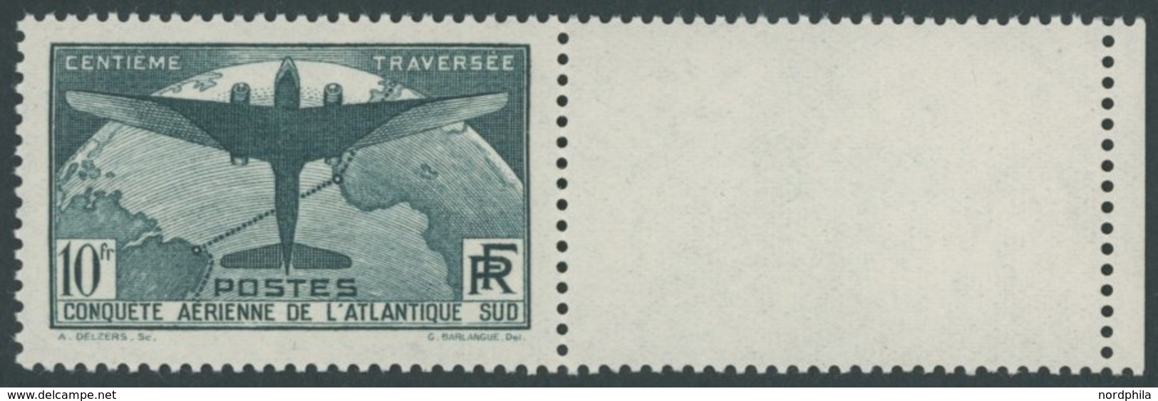 FRANKREICH 327 **, 1936, 10 Fr. Ozeanüberquerung Mit Rechtem Leerfeld, Pracht - Andere & Zonder Classificatie