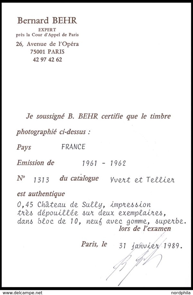 FRANKREICH 1367 **, 1961, 0.45 Fr. Sully-sur-Loire Im Zehnerblock, Dabei 2x Die Abart Weiße Burg (Yvert 1313a), Pracht,  - Andere & Zonder Classificatie