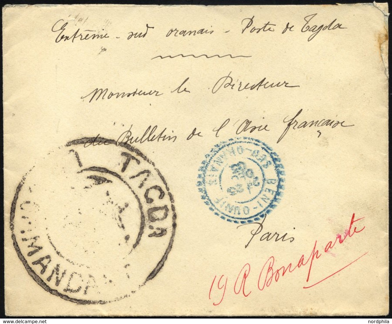 FRANKREICH FELDPOST 1903, Feldpostbrief Aus Beni-Ounif Mit Großem Schwarzen Militärstempel TAGDA/COMMANDANT, Feinst - Militaire Stempels Vanaf 1900 (buiten De Oorlog)