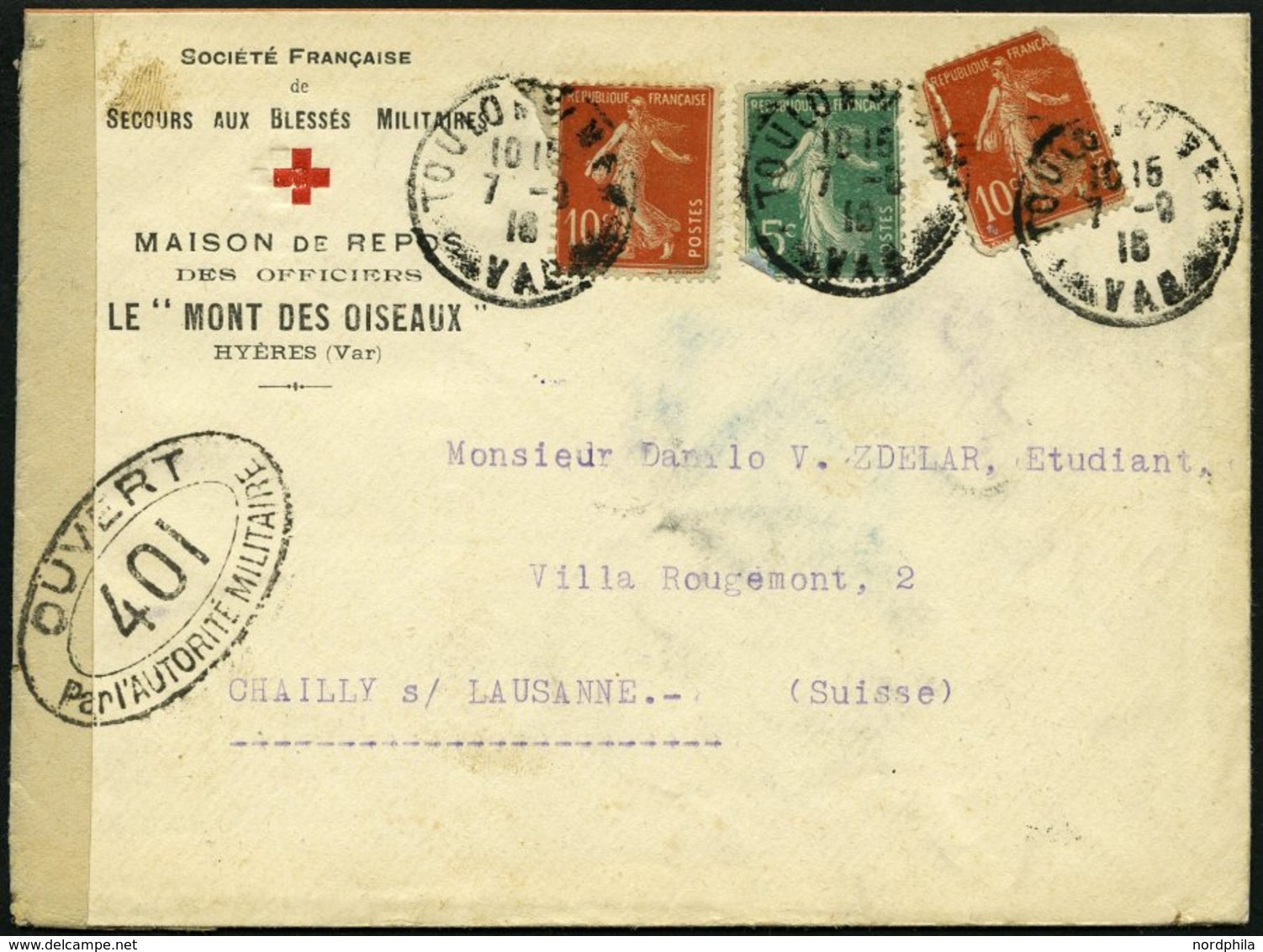 FRANKREICH FELDPOST 1915, Vordruckbrief Des Französischen Roten Kreuzes Aus Dem Hospital Der Sociètè Française De Secour - Militaire Stempels Vanaf 1900 (buiten De Oorlog)