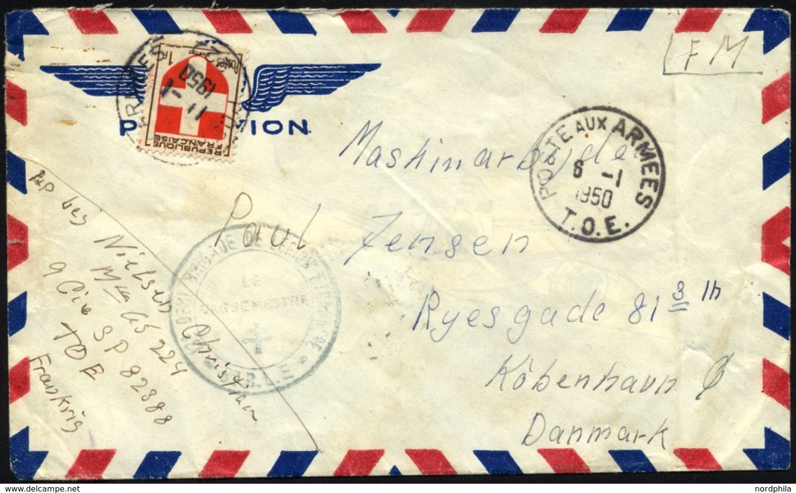 FRANKREICH FELDPOST 801,848 BRIEF, 1950, 1 Fr. Provinzwappen Und Rückseitig 6 Fr. Karminrosa Mit Zwischensteg Im Paar Mi - Bolli Militari A Partire Dal 1900 (fuori Dal Periodo Di Guerra)