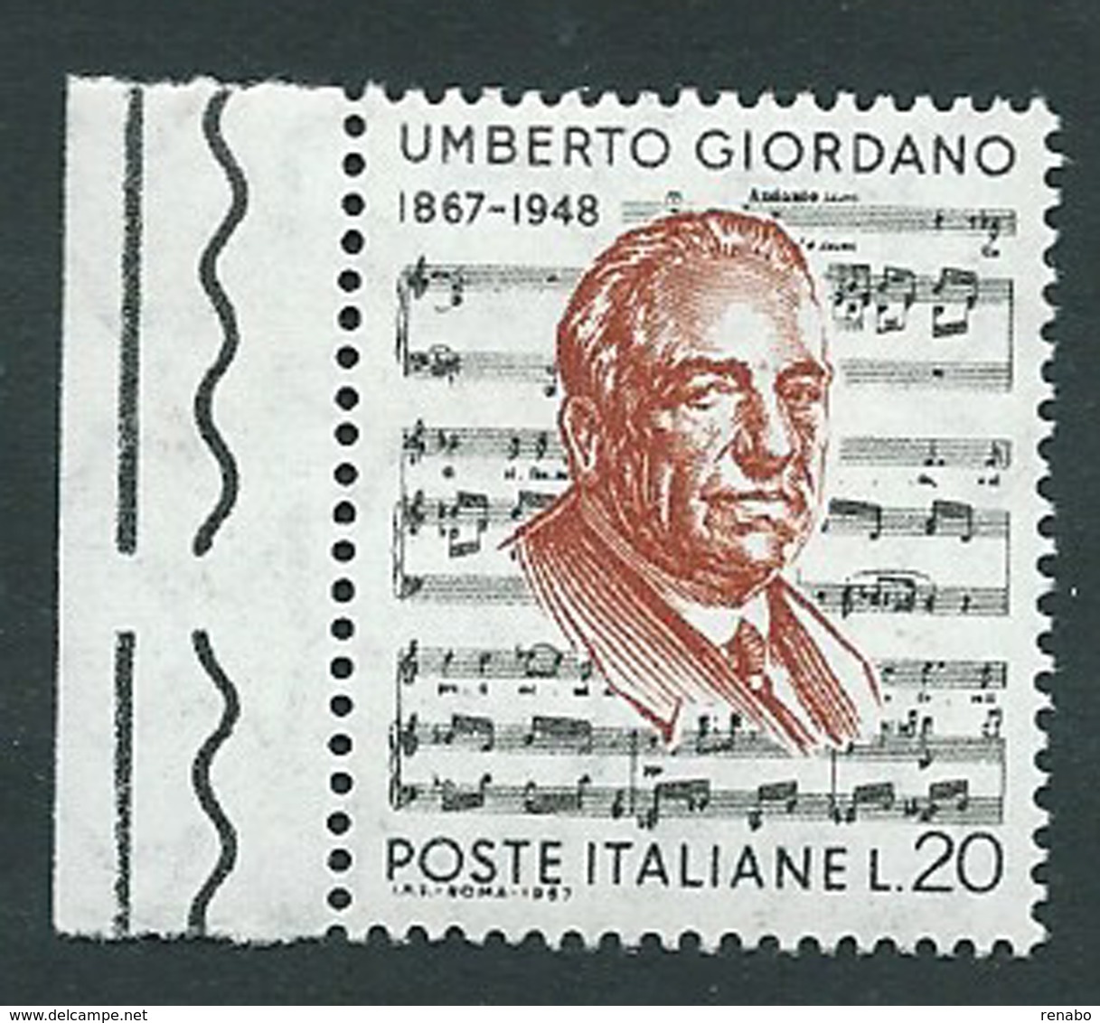 Italia 1967; Umberto Giordano, Musicista Autore Di Opere Liriche, Bordo Sinistro. - 1961-70:  Nuevos