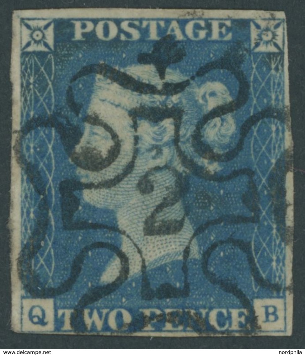 GROSSBRITANNIEN 2 O, 1840, 2 P. Blau Mit Zentrischem Malteserkreuz-Stempel Mit Nr. 2, Linke Untere Ecke Lupenrandig Sons - Otros & Sin Clasificación