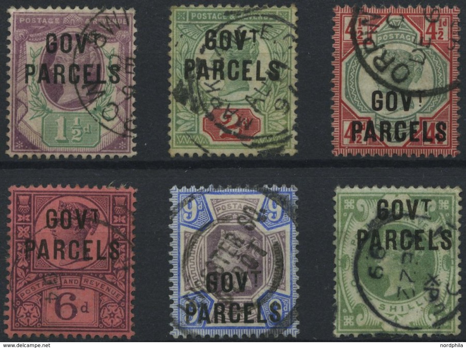 DIENSTMARKEN D 26-31 O, 1887/92, GOVT. PARCELS, Rundstempel, Prachtsatz, Mi. (450.-) - Servizio