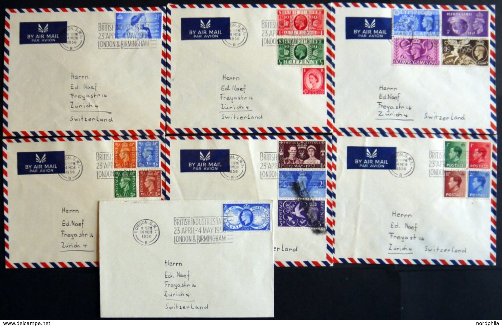 SAMMLUNGEN, LOTS 1956, 8 Briefe Mit Verschiedenen Frankaturen In Die Schweiz, Alle Mit Sonderstempel BRITISH INDUSTRIES  - Verzamelingen