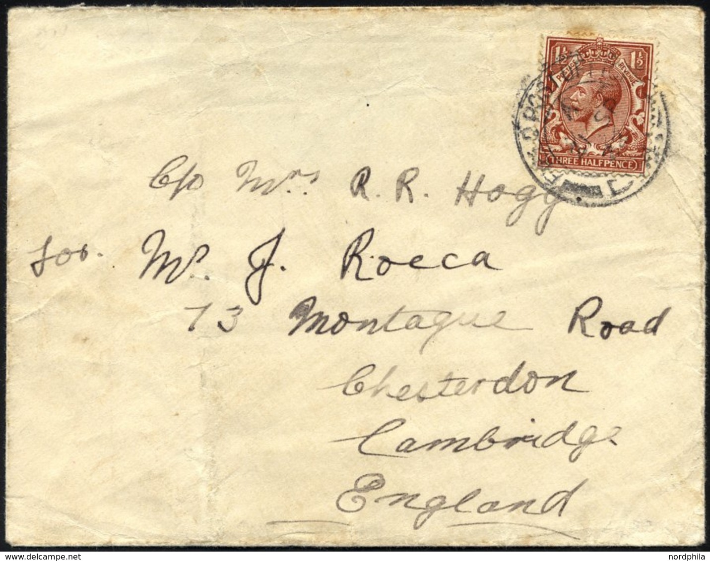 BRITISCHE MILITÄRPOST 129 BRIEF, 1922, 11/2 P. König Georg V Mit K2 FIELD POST OFFICE/D 41 Auf Feldpostbrief Nach Cambri - Usati