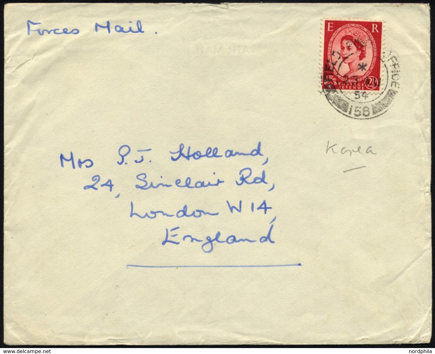 BRITISCHE MILITÄRPOST 261 BRIEF, 1954, 21/2 P. Karminrot Mit K2 FIELD POST OFFICE/158 Auf Feldpostbrief Nach London Und  - Oblitérés