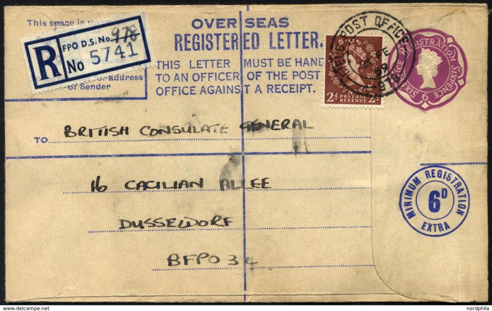 BRITISCHE MILITÄRPOST 321 BRIEF, 1959, 2 P. Hellbraun Mit K2 FIELD POST OFFICE/978 Auf Militärpost-Einschreibbrief Der B - Usati