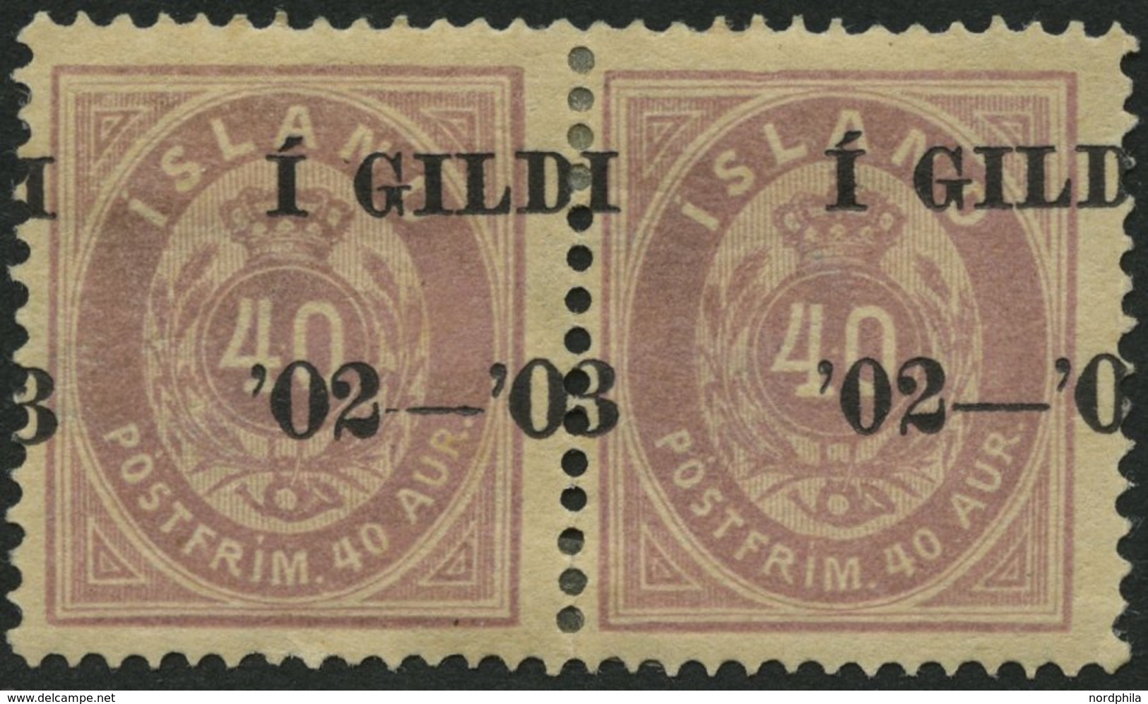 ISLAND 32Aa Paar *, 1886, 40 A. Hellila, Gezähnt 14:131/2 (Facit 42a), Im Waagerechten Paar, Die Marken Stammen Aus Der  - Sonstige & Ohne Zuordnung