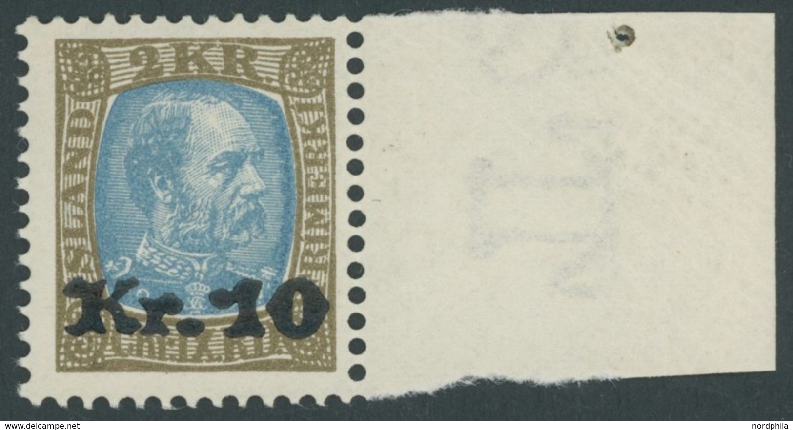 ISLAND 124 **, 1929, 10 Kr. Auf 2 Kr. Olivbraun/hellblau Mit Breitem Rechten Rand, Postfrisch, Pracht, Mi. (190.-) - Altri & Non Classificati