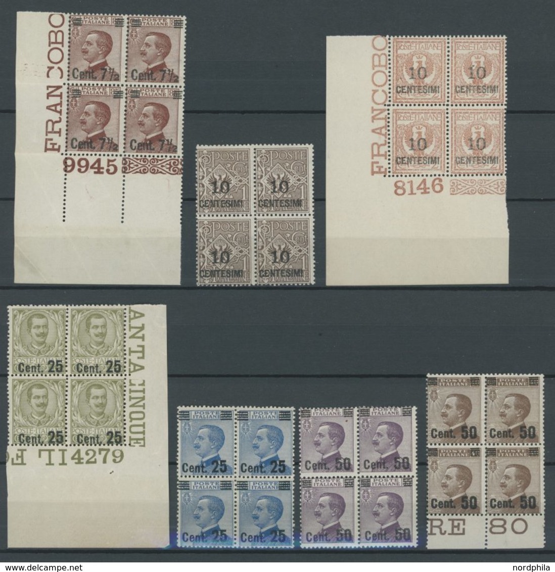 ITALIEN 166-72 VB **, 1923, 71/2 C. Auf 85 C. - 50 C. Auf 55 C. König Viktor Emanuel III In Viererblocks, Teils Aus Der  - Used